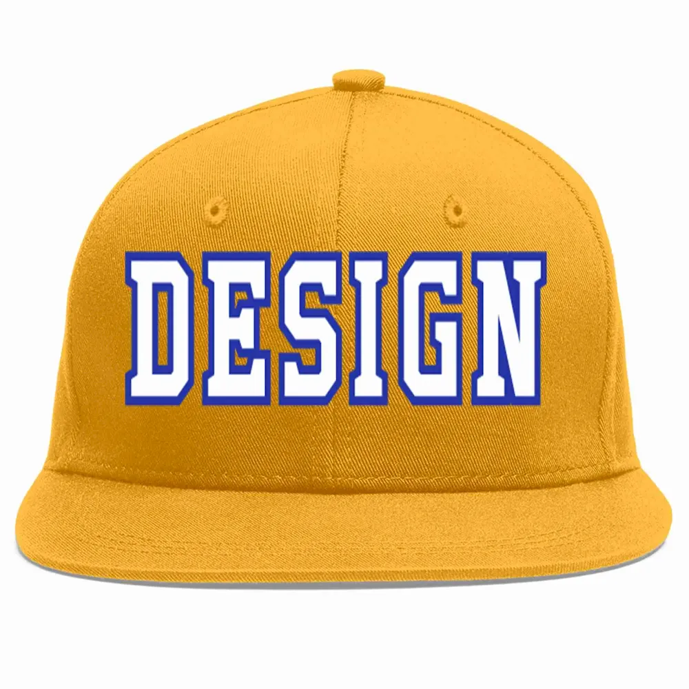 Custom Gold White-Royal Flat Eaves Sport Baseball Cap Design for Men/Women/Youth