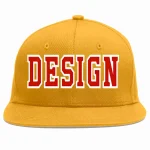 Custom Gold Red-White Flat Eaves Sport Baseball Cap Design for Men/Women/Youth