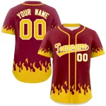 Custom Crimson Gold Personalized Flame Graffiti Pattern Authentic Baseball Jersey