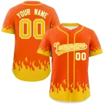 Custom Orange Gold Personalized Flame Graffiti Pattern Authentic Baseball Jersey