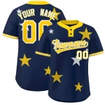 Custom Navy Red Personalized Star Graffiti Pattern Authentic Two-Button Baseball Jersey