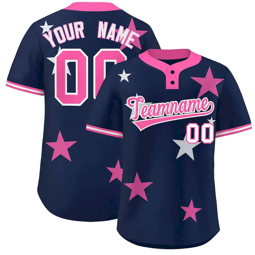 Custom Pink White Personalized Star Graffiti Pattern Authentic Two-Button Baseball Jersey