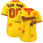 Custom Gold Orange Personalized Star Graffiti Pattern Authentic Two-Button Baseball Jersey
