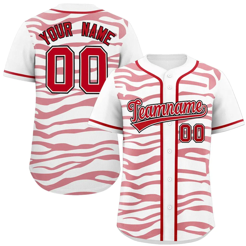 Custom White Red Zebra Stripes Graffiti Pattern Authentic Baseball Jersey