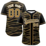 Custom Old Gold Black Zebra Stripes Graffiti Pattern Authentic Baseball Jersey