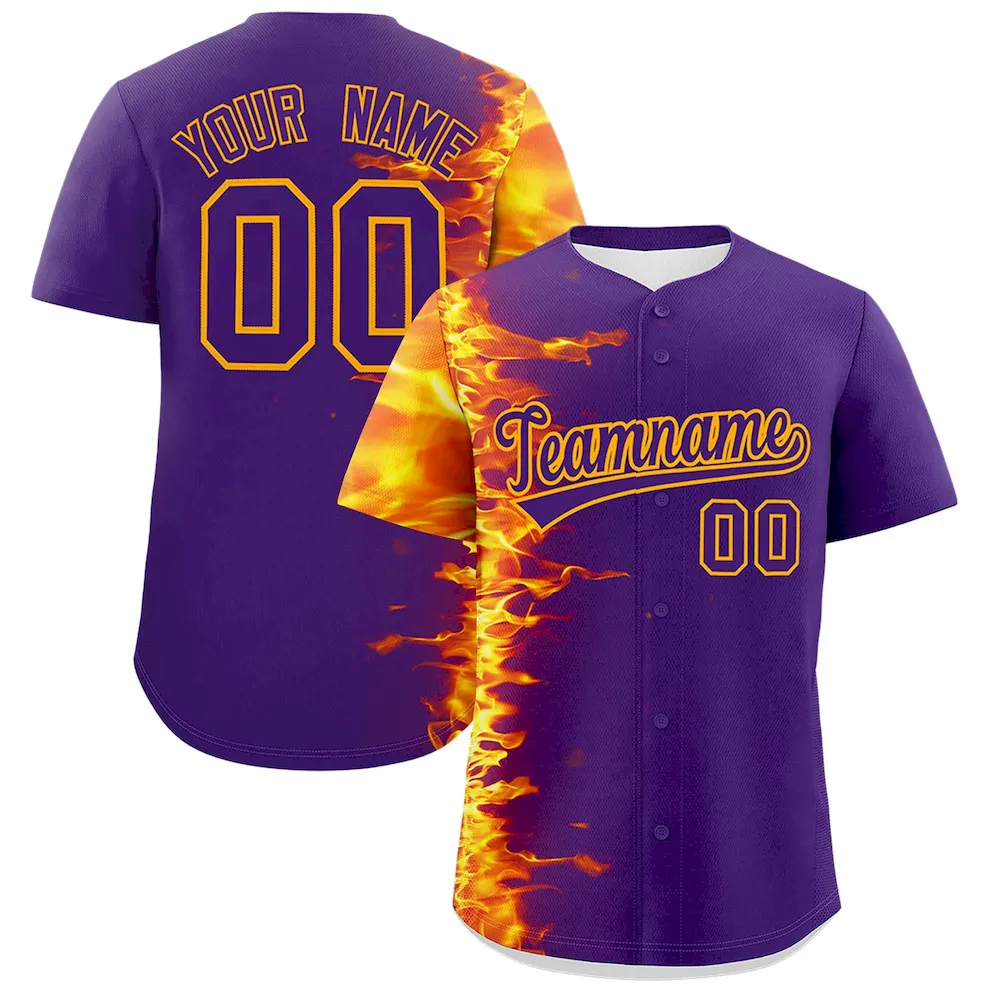 Custom Purple Personalized 3D Flame Design Authentic Baseball Jersey