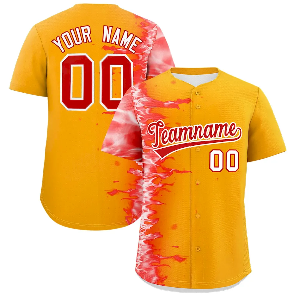 Custom Yellow Personalized 3D Flame Design Authentic Baseball Jersey