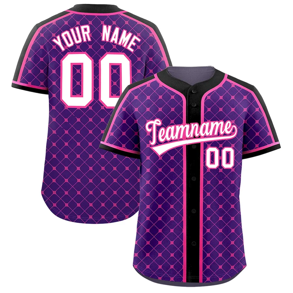 Custom Aqua Navy-Gray Personalized Plaid Design Authentic Baseball Jersey