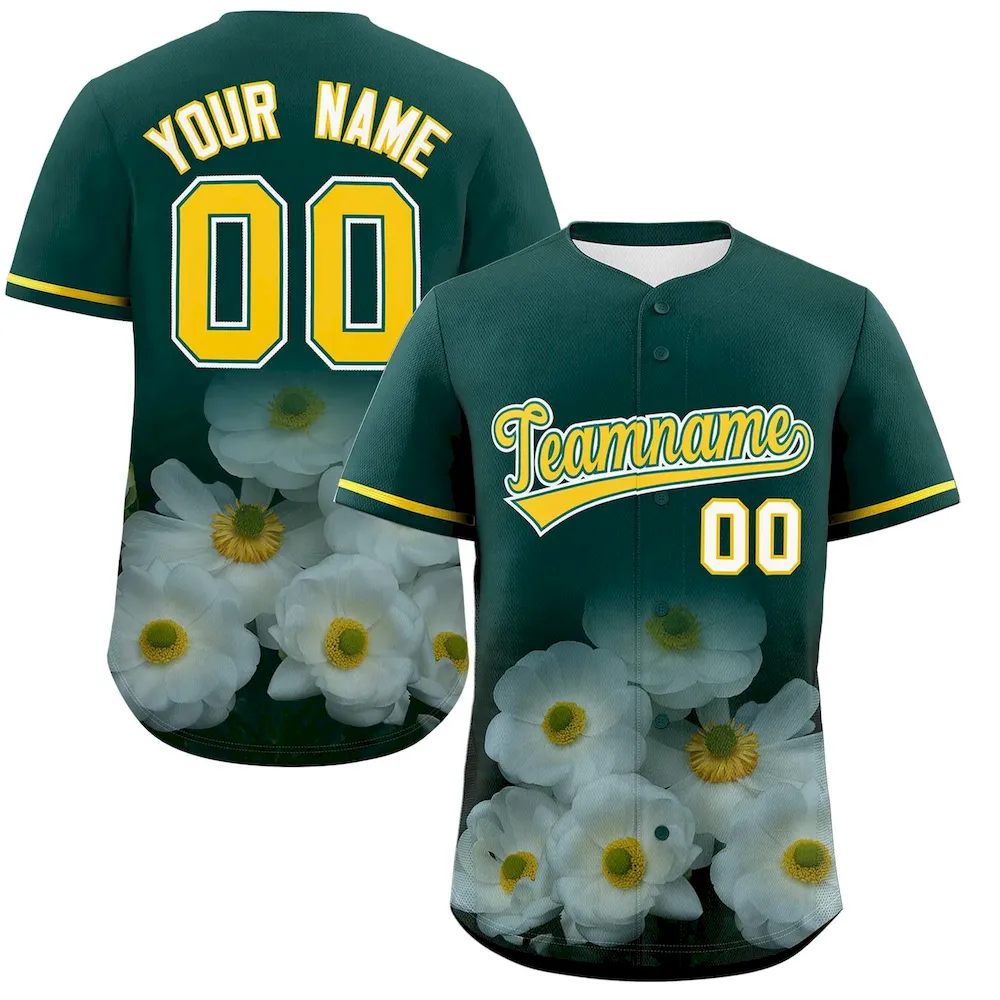 Custom Black Personalized 3D Flower Design Authentic Baseball Jersey
