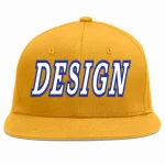 Custom Gold White-Royal Flat Eaves Sport Baseball Cap Design for Men/Women/Youth