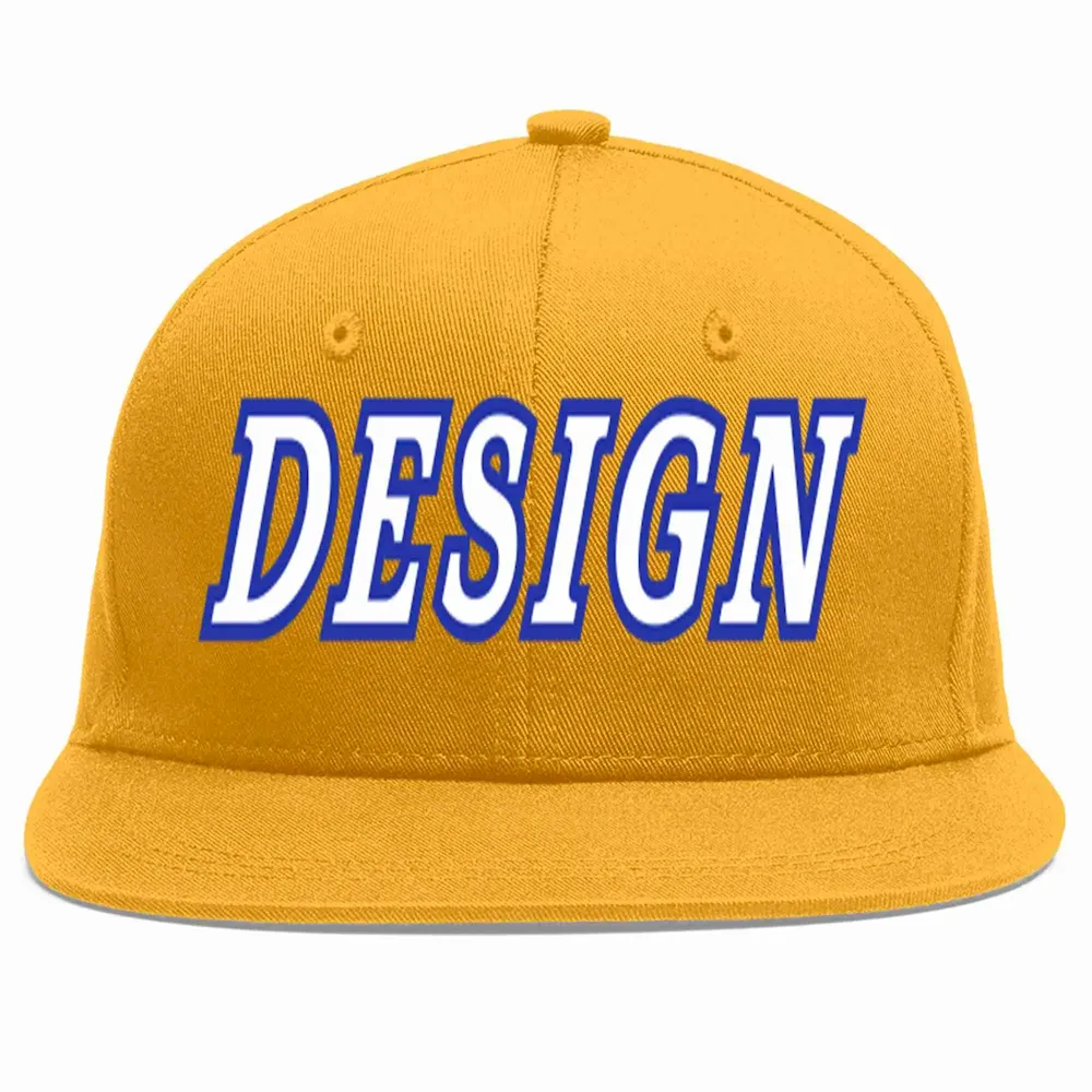 Custom Gold White-Royal Flat Eaves Sport Baseball Cap Design for Men/Women/Youth
