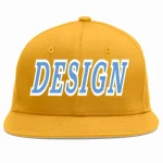Custom Gold Light Blue-White Flat Eaves Sport Baseball Cap Design for Men/Women/Youth