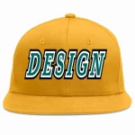 Custom Gold Aqua-White Flat Eaves Sport Baseball Cap Design for Men/Women/Youth