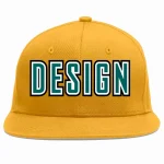 Custom Gold Aqua-White Flat Eaves Sport Baseball Cap Design for Men/Women/Youth