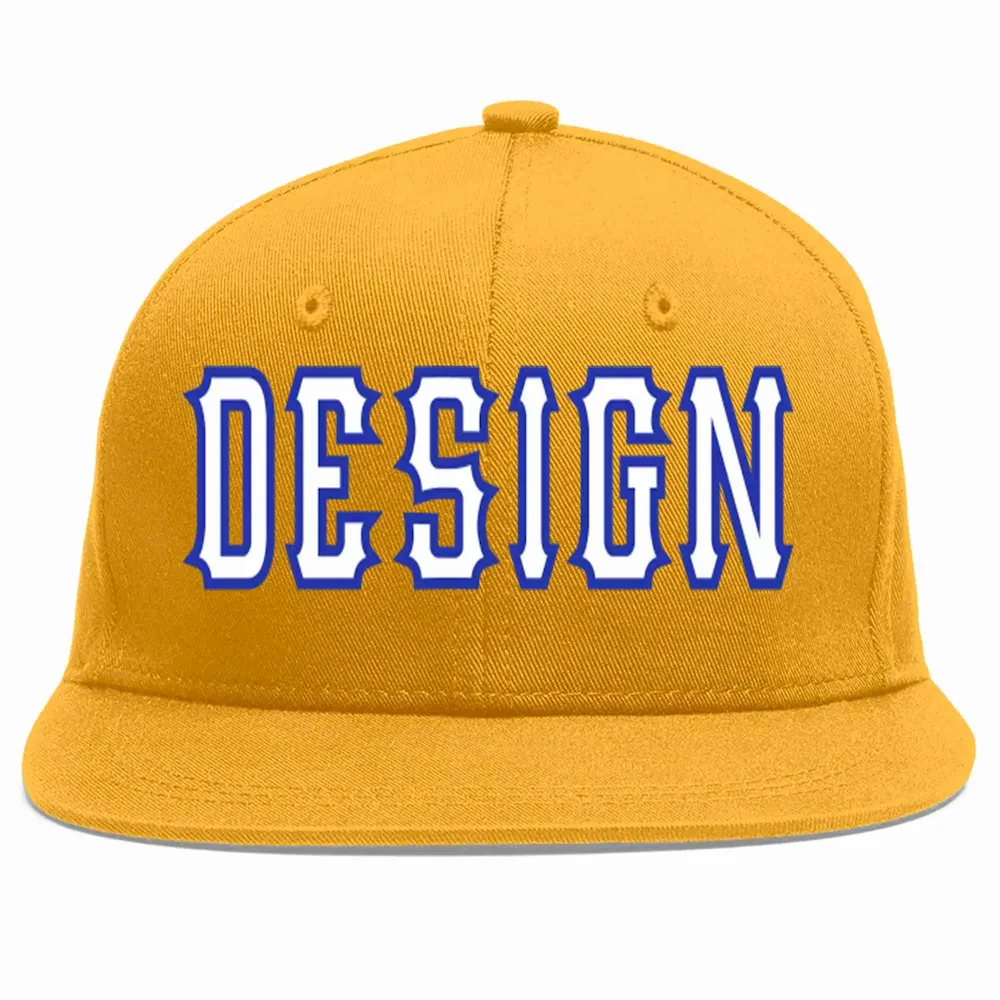 Custom Gold White-Royal Flat Eaves Sport Baseball Cap Design for Men/Women/Youth