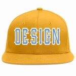 Custom Gold Light Blue-White Flat Eaves Sport Baseball Cap Design for Men/Women/Youth