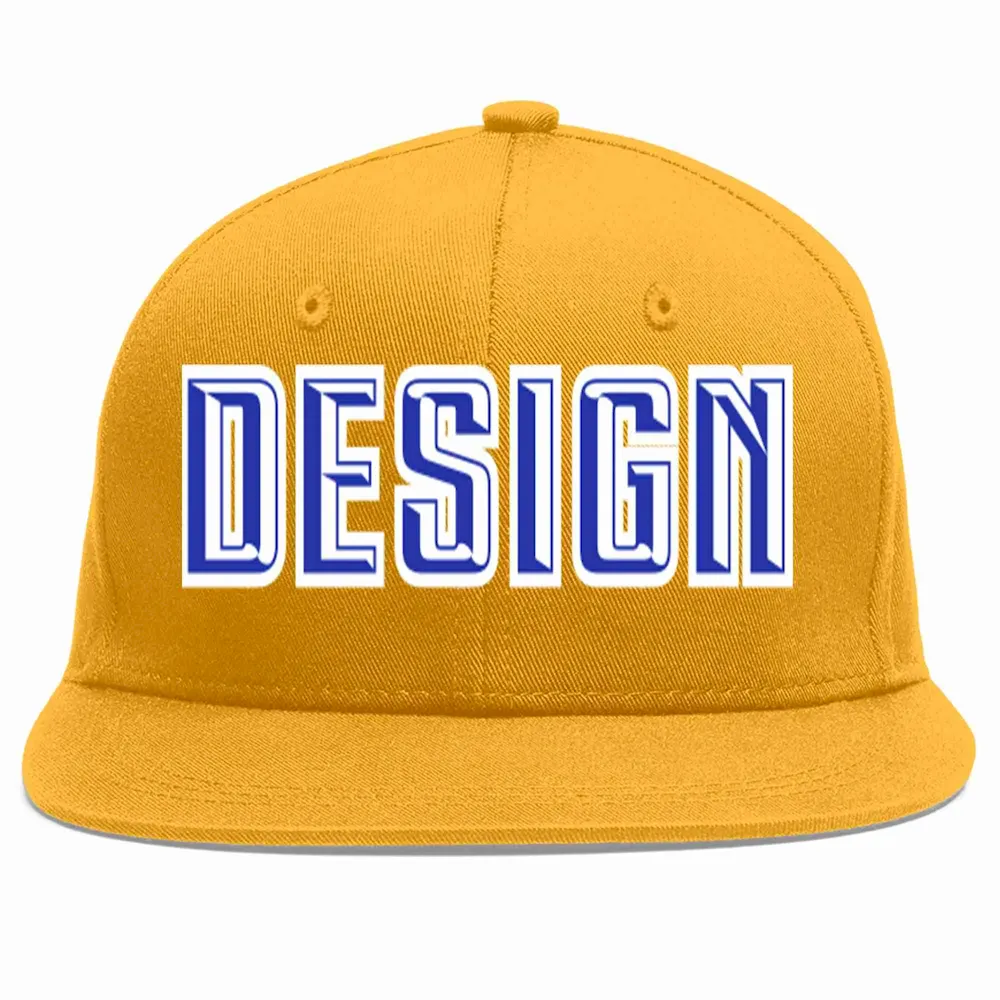Custom Gold Royal-White Flat Eaves Sport Baseball Cap Design for Men/Women/Youth