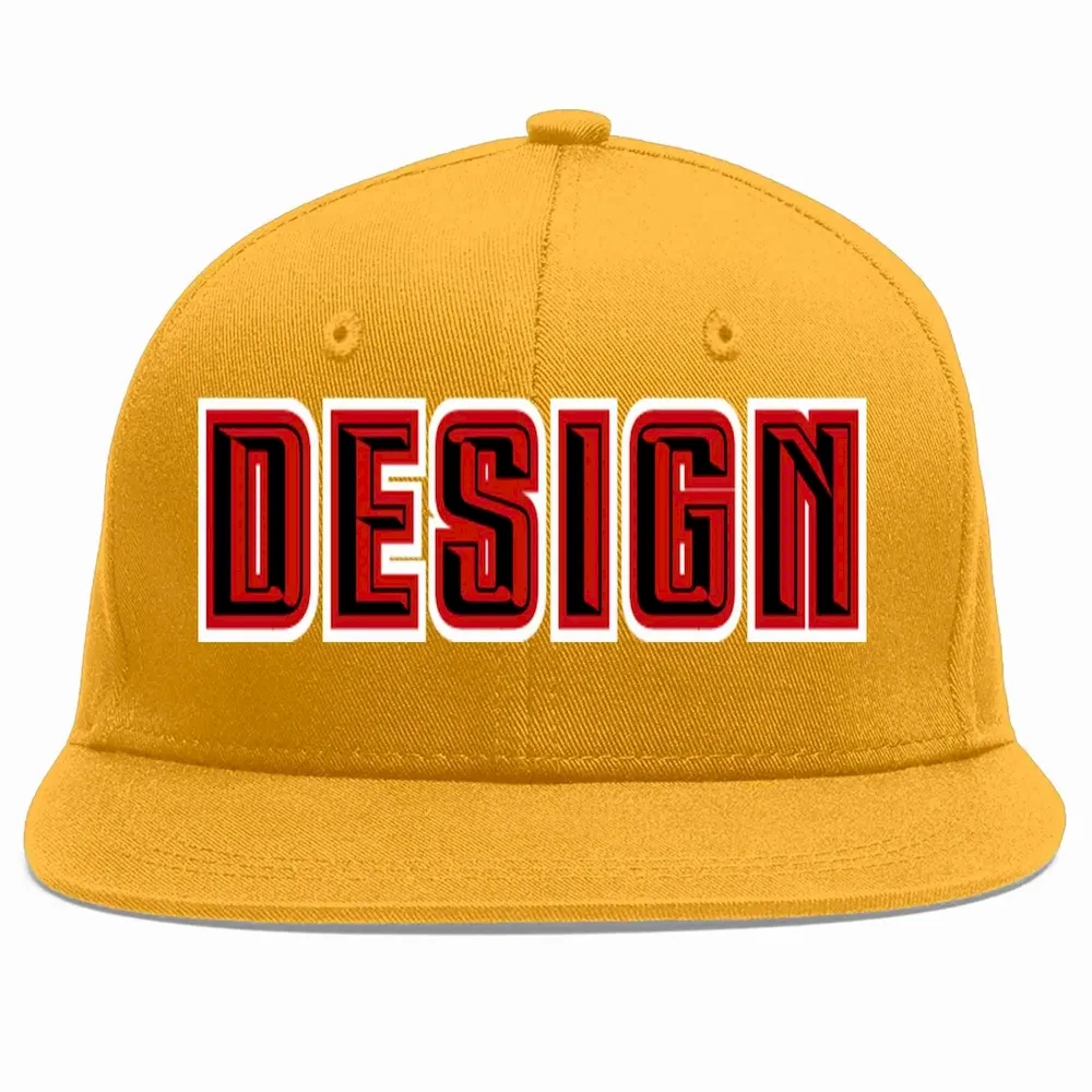 Custom Gold Black-Red Flat Eaves Sport Baseball Cap Design for Men/Women/Youth