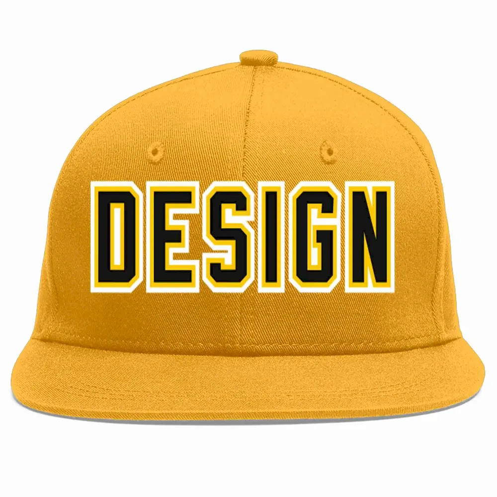 Custom Gold Black-Gold Flat Eaves Sport Baseball Cap Design for Men/Women/Youth