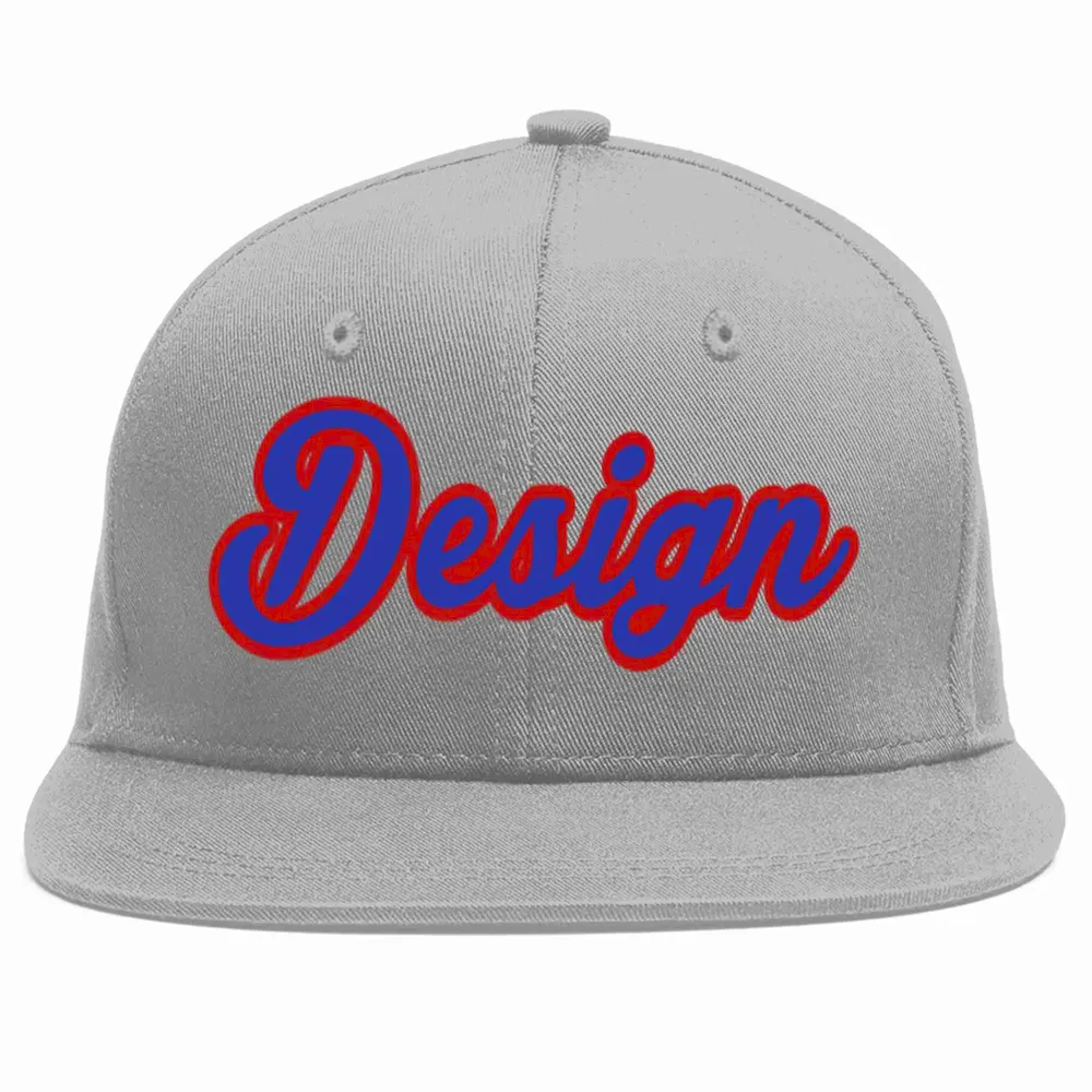 Custom Gray Royal-Red Flat Eaves Sport Baseball Cap Design for Men/Women/Youth