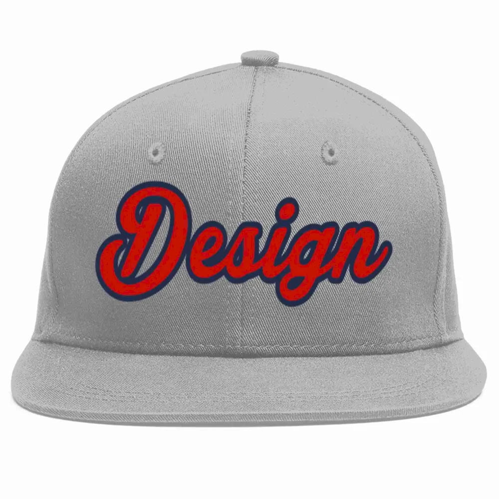 Custom Gray Navy-Orange Flat Eaves Sport Baseball Cap Design for Men/Women/Youth