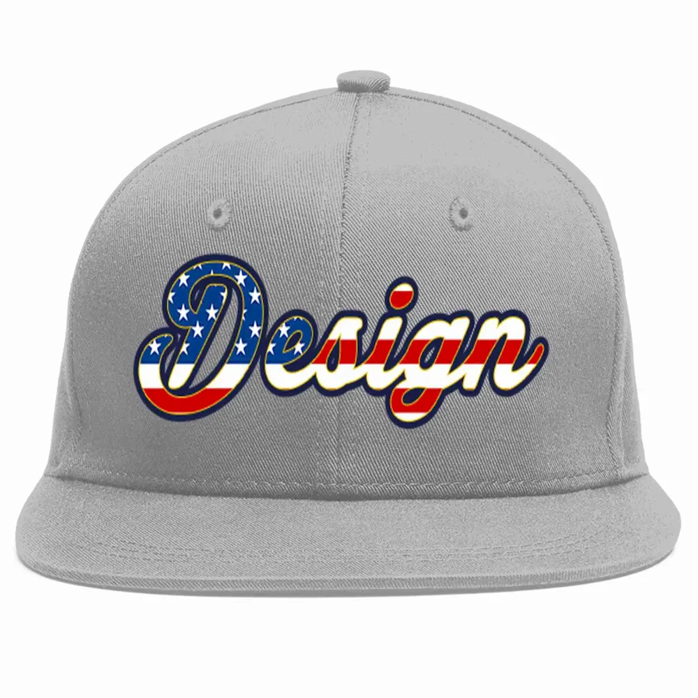 Custom Gray Vintage USA Flag-Gold Flat Eaves Sport Baseball Cap Design for Men/Women/Youth