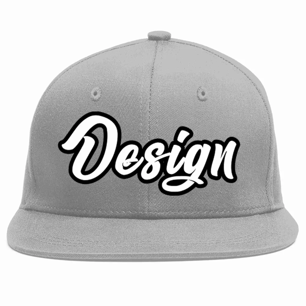 Custom Gray White-Black Flat Eaves Sport Baseball Cap Design for Men/Women/Youth