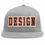 Custom Gray Orange-Black Flat Eaves Sport Baseball Cap Design for Men/Women/Youth