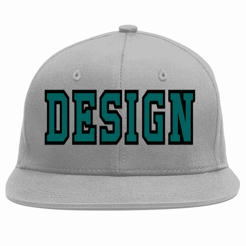 Custom Gray Aqua-Black Flat Eaves Sport Baseball Cap Design for Men/Women/Youth
