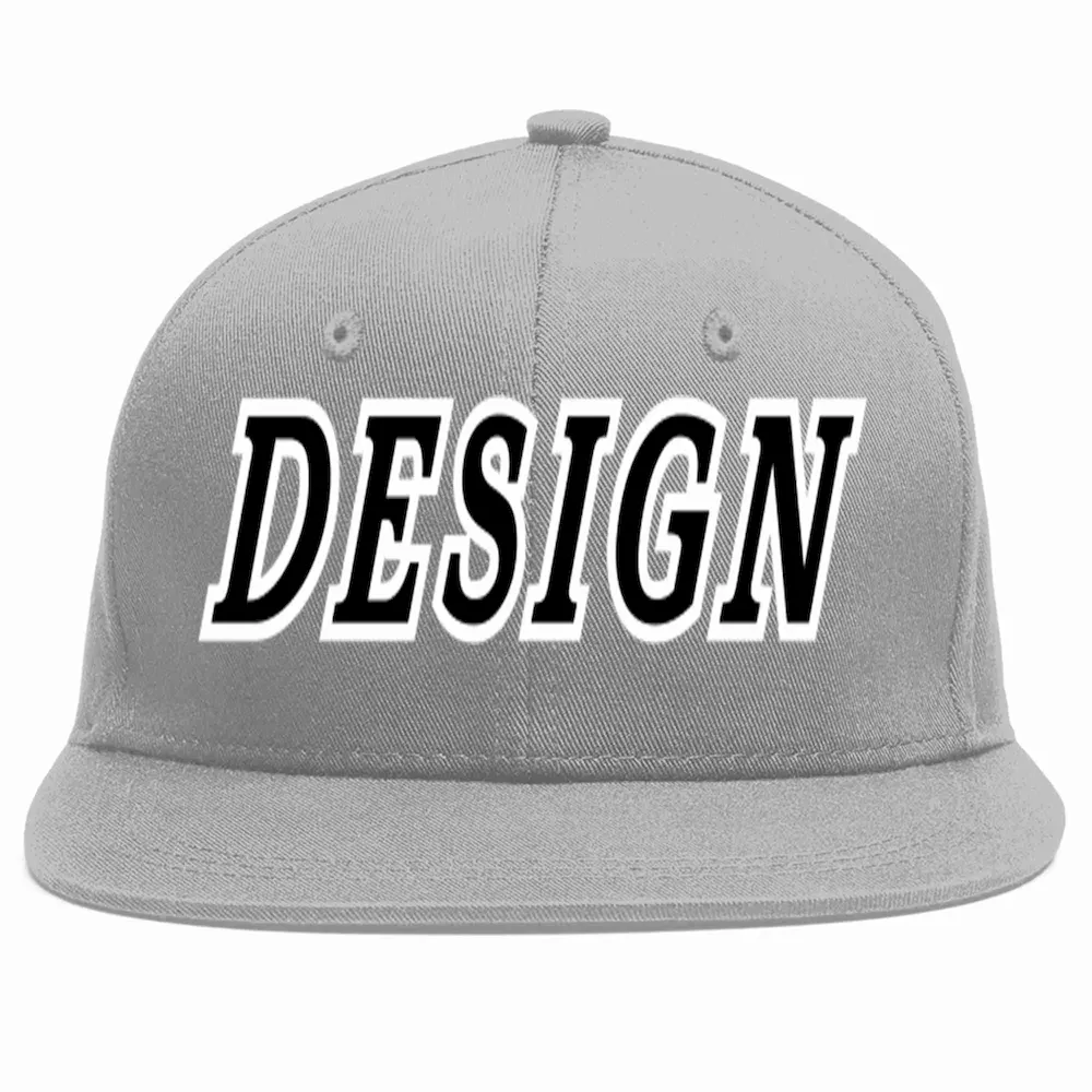 Custom Gray Black-White Flat Eaves Sport Baseball Cap Design for Men/Women/Youth
