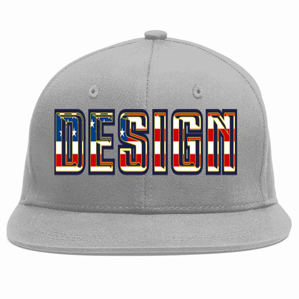 Custom Gray Vintage USA Flag-Gold Flat Eaves Sport Baseball Cap Design for Men/Women/Youth