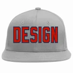 Custom Gray Red-Navy Flat Eaves Sport Baseball Cap Design for Men/Women/Youth