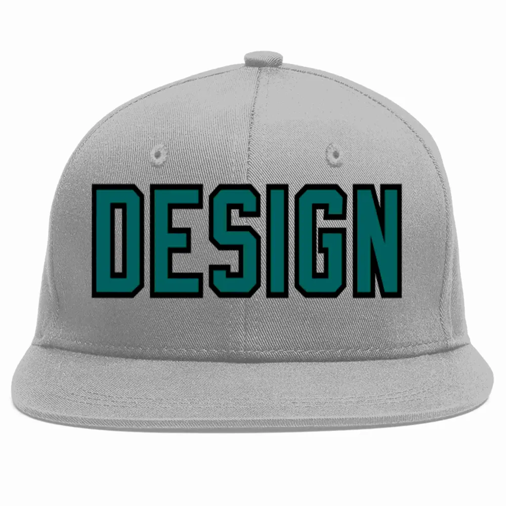 Custom Gray Aqua-Black Flat Eaves Sport Baseball Cap Design for Men/Women/Youth