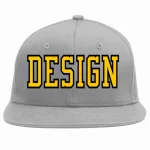 Custom Gray Gold-Black Flat Eaves Sport Baseball Cap Design for Men/Women/Youth