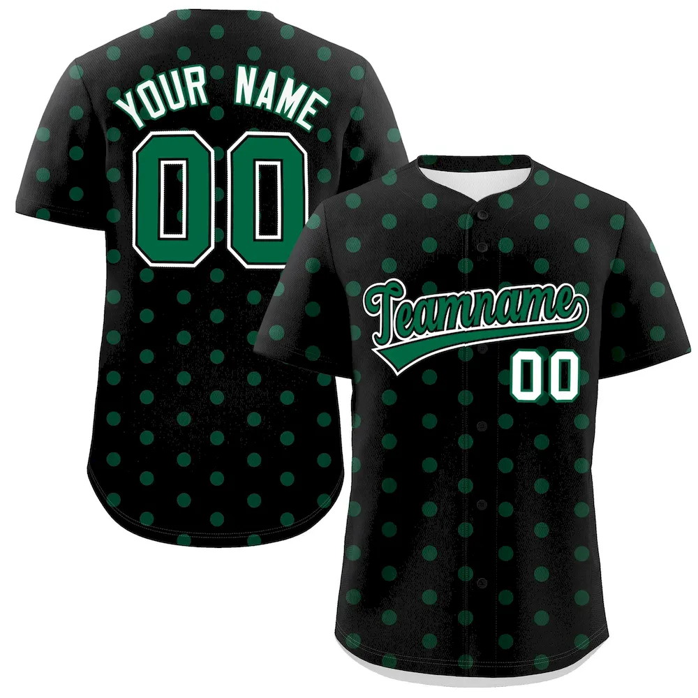 Custom Black Kelly Green Personalized Polka Dot Graffiti Pattern Authentic Baseball Jersey