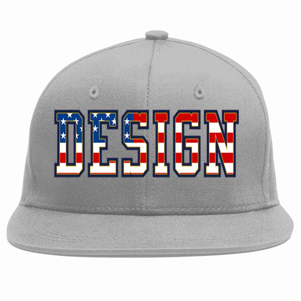 Custom Gray Vintage USA Flag-Gold Flat Eaves Sport Baseball Cap Design for Men/Women/Youth