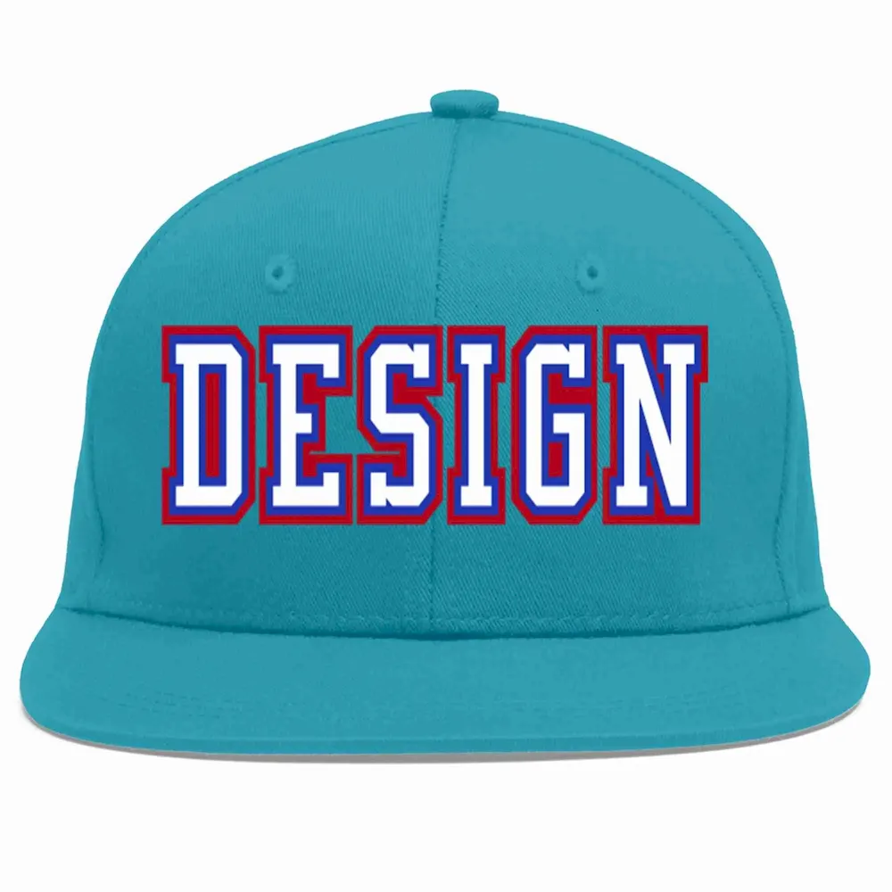Custom Aqua White-Ted Flat Eaves Sport Baseball Cap Design for Men/Women/Youth