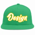 Custom Teal White-Gold Flat Eaves Sport Baseball Cap