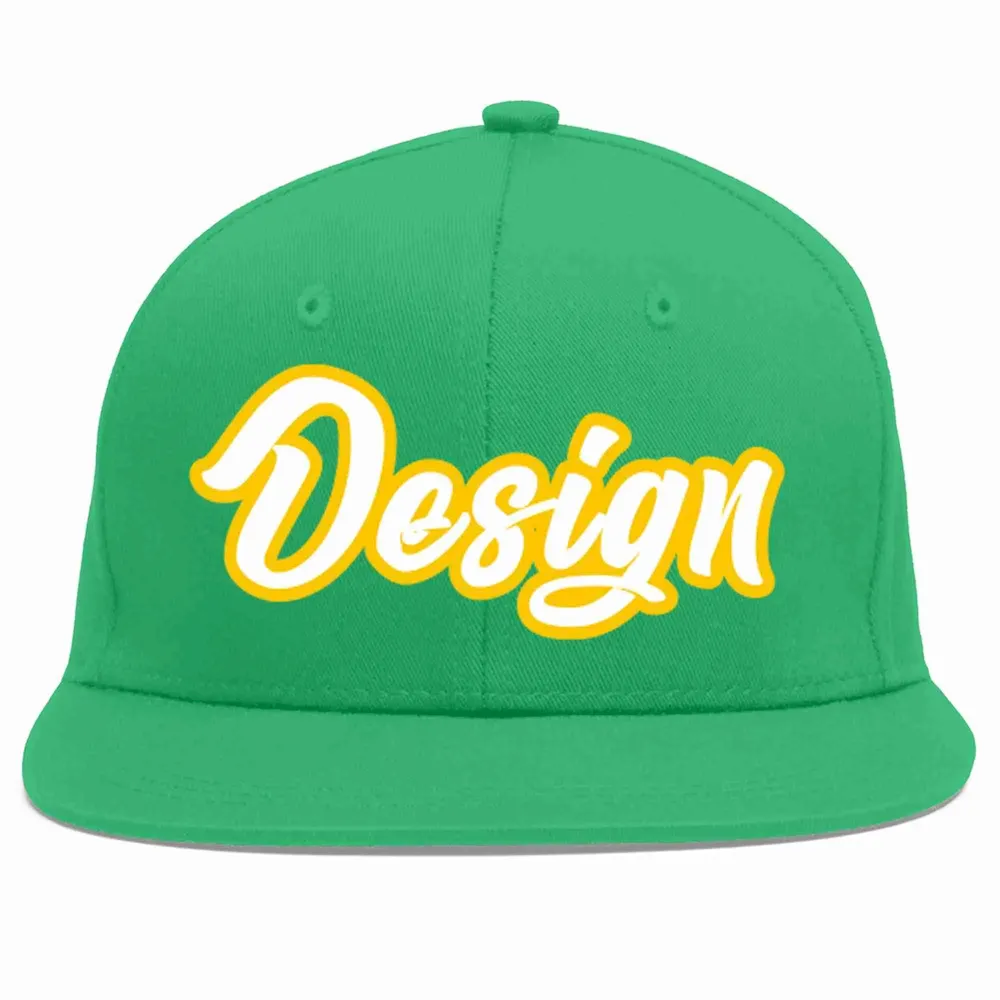 Custom Teal White-Gold Flat Eaves Sport Baseball Cap
