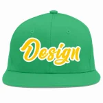 Custom Teal Gold-White Flat Eaves Sport Baseball Cap