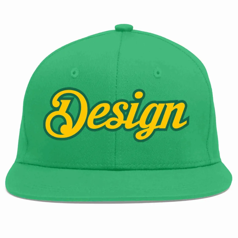 Custom Teal Gold-Kelly Green Flat Eaves Sport Baseball Cap