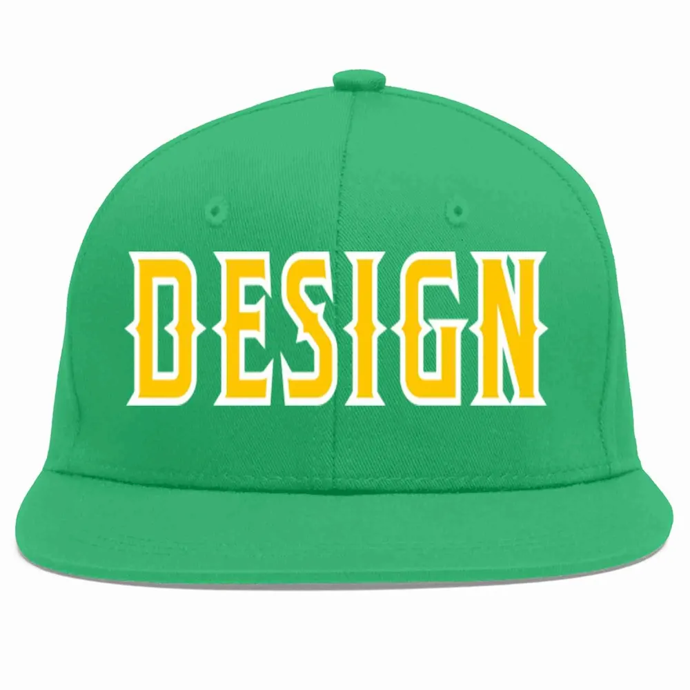 Custom Teal Gold-White Flat Eaves Sport Baseball Cap