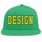 Custom Teal Gold-Kelly Green Flat Eaves Sport Baseball Cap