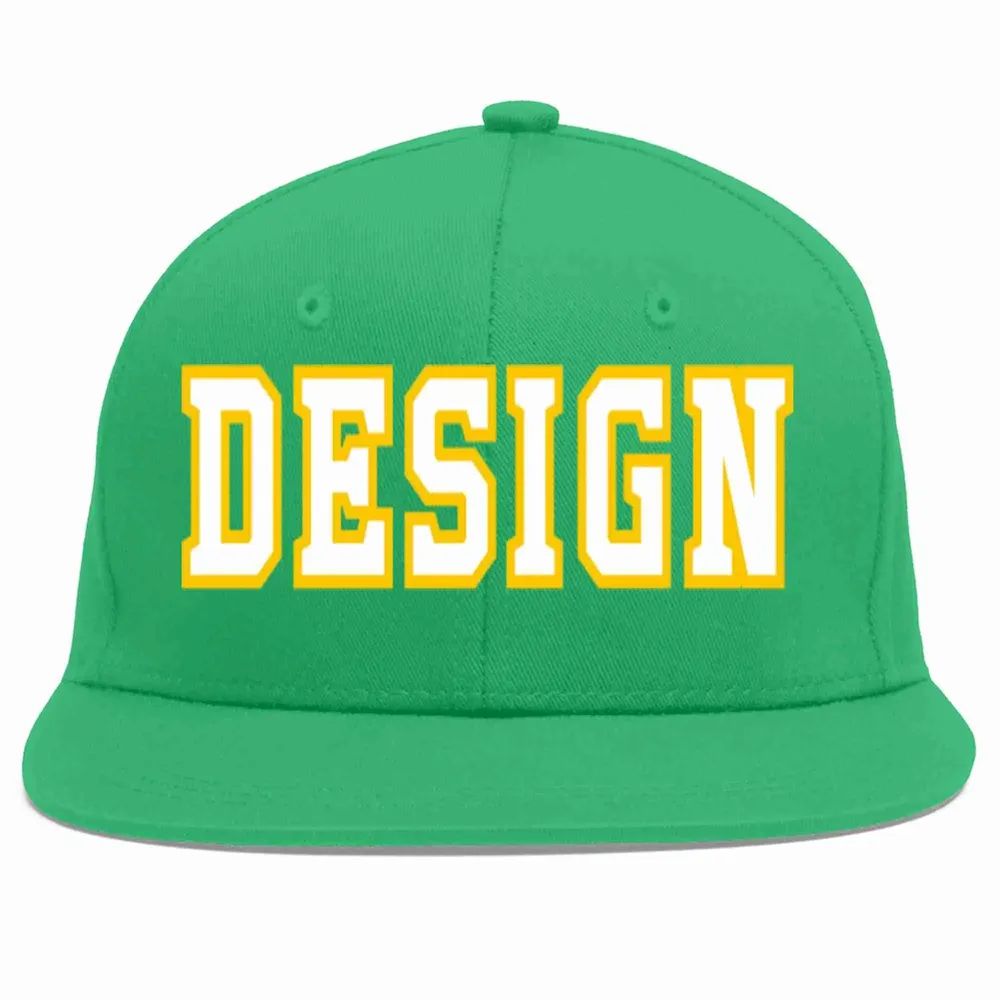Custom Teal White-Gold Flat Eaves Sport Baseball Cap