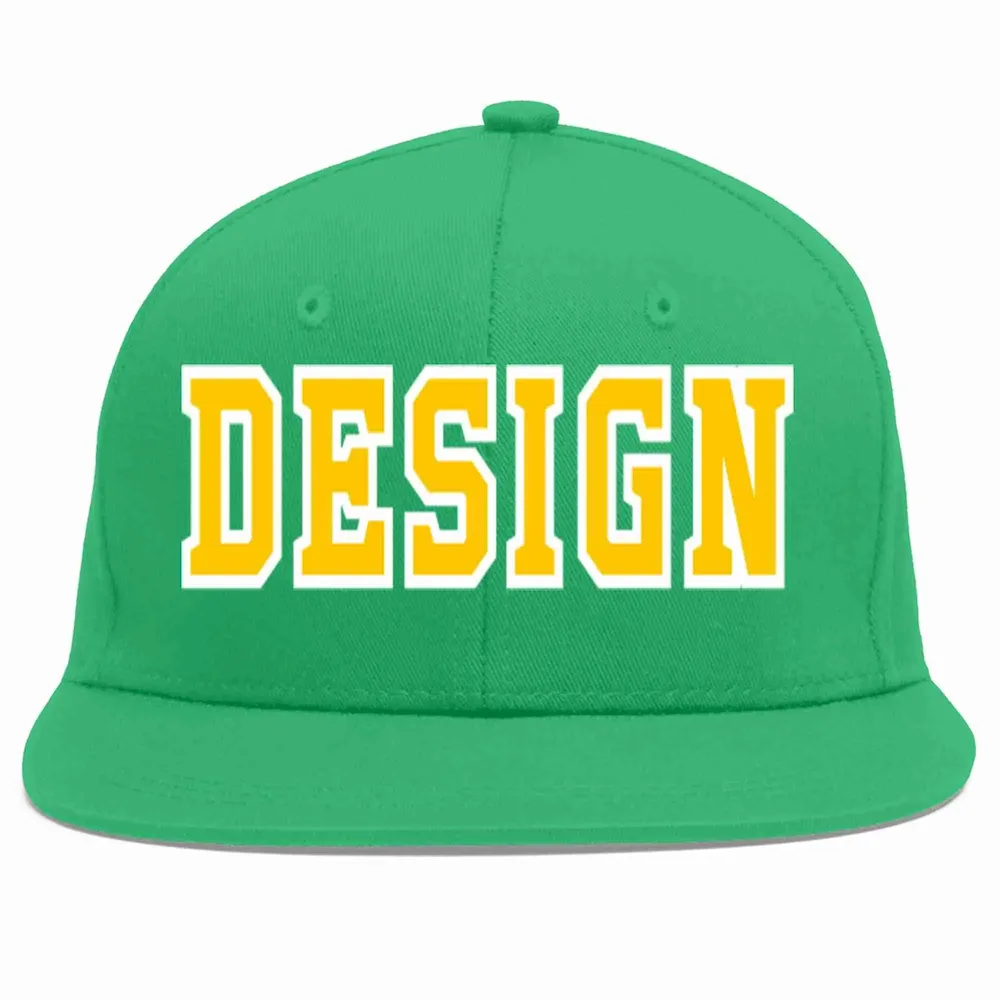 Custom Teal Gold-White Flat Eaves Sport Baseball Cap