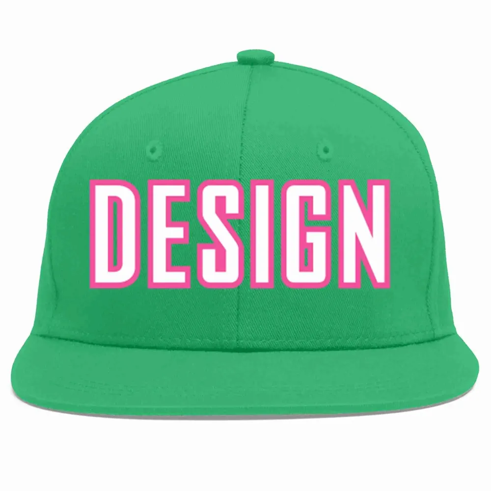 Custom Teal White-Pink Flat Eaves Sport Baseball Cap