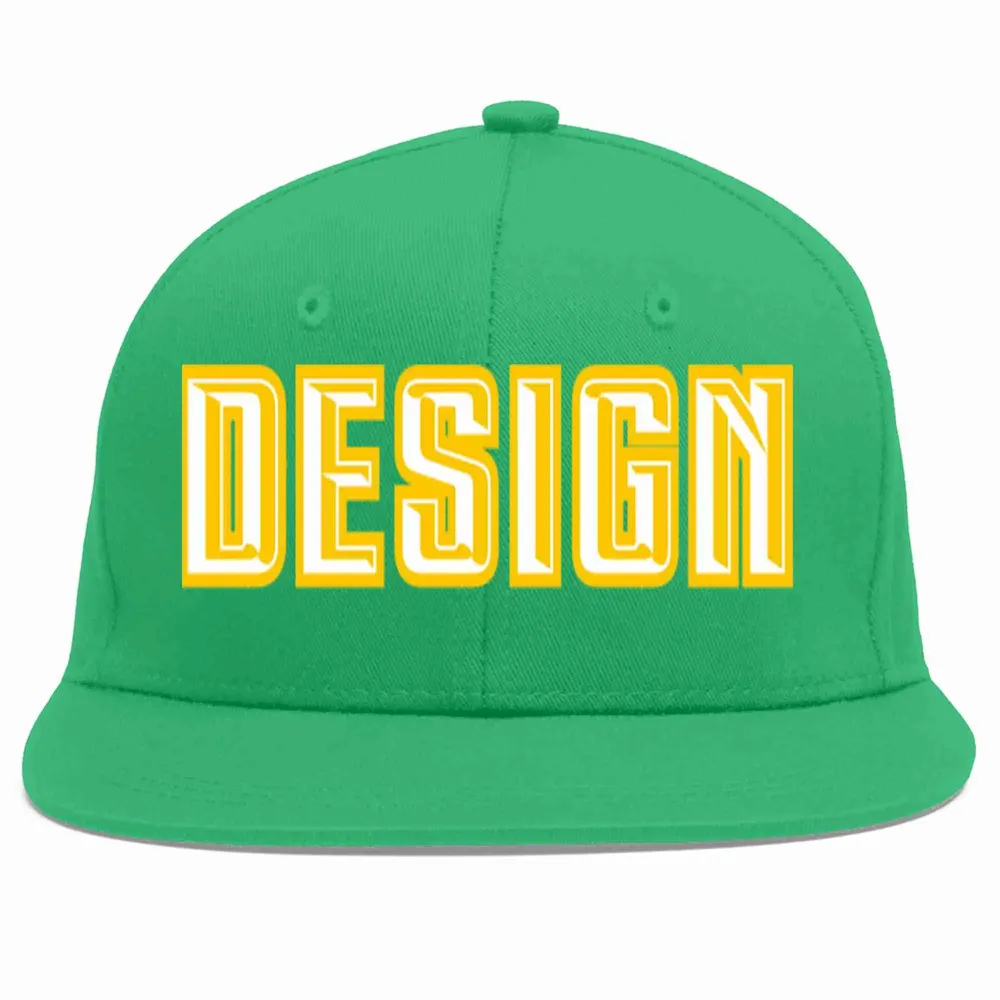 Custom Teal White-Gold Flat Eaves Sport Baseball Cap