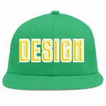 Custom Teal Gold-White Flat Eaves Sport Baseball Cap