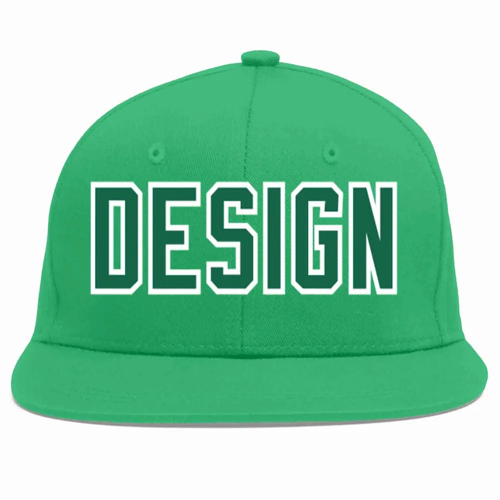 Custom Teal Kelly Green-White Flat Eaves Sport Baseball Cap
