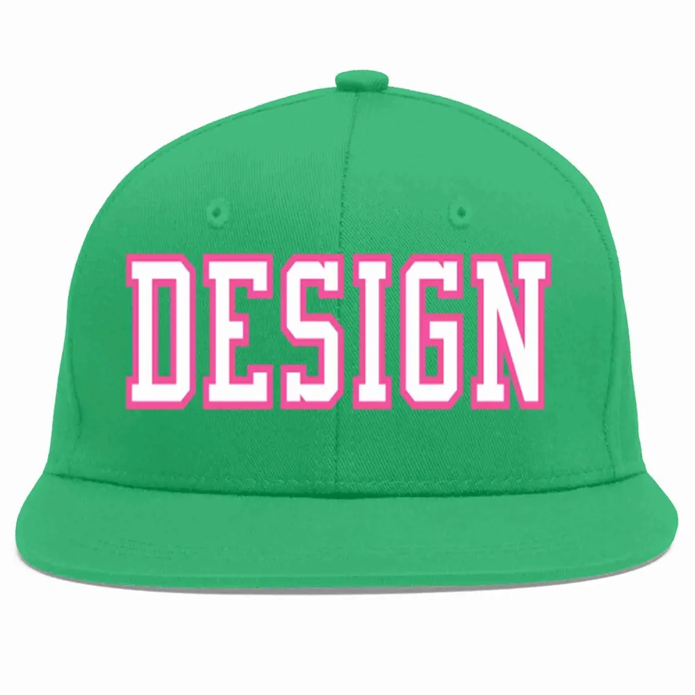 Custom Teal White-Pink Flat Eaves Sport Baseball Cap